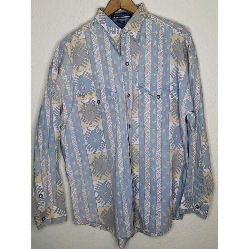 Vintage 90s International News Abstract Button Shirt Size MEDIUM Psychedelic